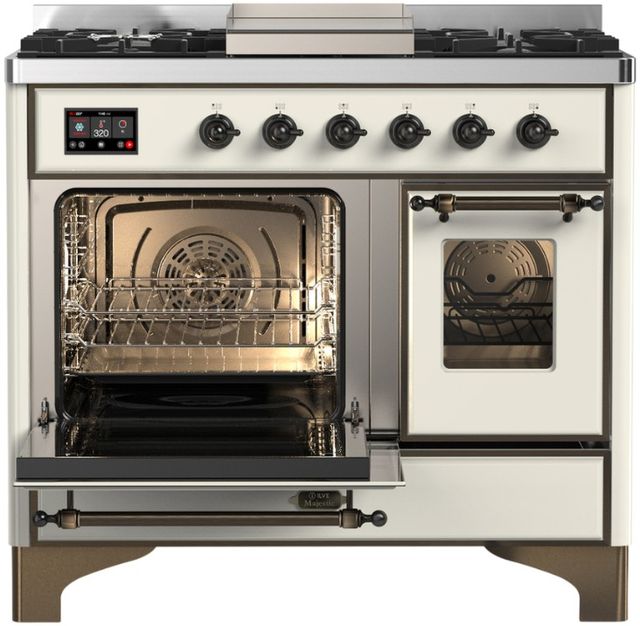 Ilve® Majestic III 40" Antique White Pro Style Dual Fuel Liquid Propane Range with Triple Glass Door and Burnished Trim-3