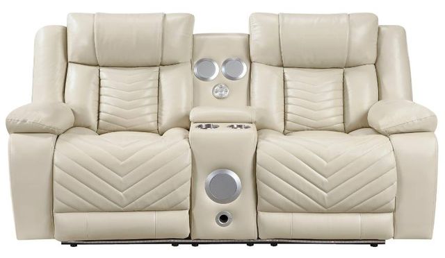 Homelegance® Huron Beige Double Power Reclining Loveseat with Center Console-2