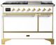 Ilve® Majestic III 48" White Pro Style Dual Fuel Liquid Propane Range with Solid Door and Brass Trim-0