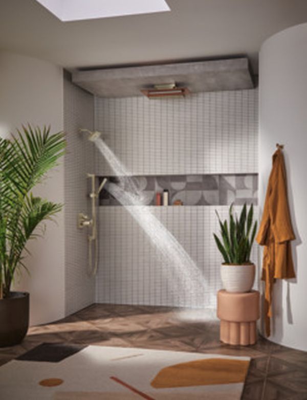 Brizo Frank Lloyd Wright® Brilliance® Polished Nickel/Wood Single-Function Raincan Shower Head with Integrated Lighting-1