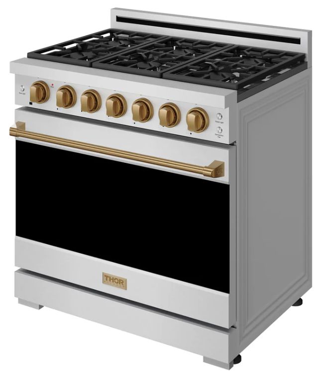 Thor Kitchen Gordon Ramsay Collection 36" Stainless Steel Pro Style Liquid Propane Range with Precision Knob Control and Bronze Trim-3