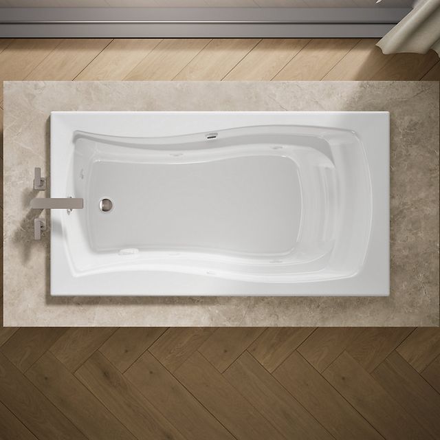 KOHLER® Mariposa® White 66" x 35" Drop-In Whirlpool Bath with Bask® Heated Surface and End Drain-2