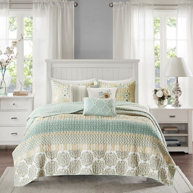 Olliix by Madison Park Green Full/Queen Willa 6 Piece Reversible Coverlet Set-0