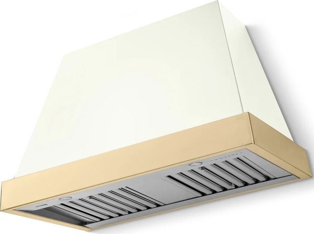 La Cornue CornuFé Euclid 44" Pure White Wall Mounted Range Hood with Polished Brass Trim-0