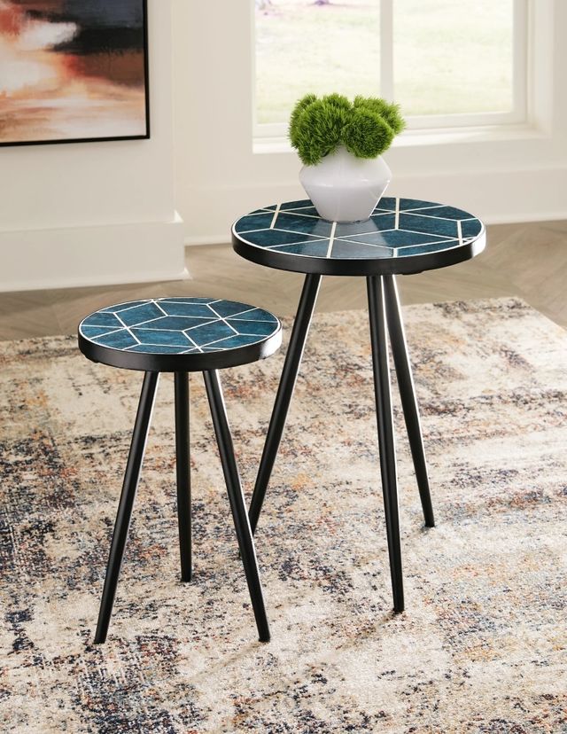 Signature Design by Ashley® Clairbelle 2-Piece Teal Accent Table Set with Black Tapper Legs-3