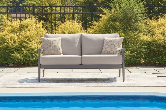 Signature Design by Ashley® Ocean Beach Beige/Gray Fabric/Wooden Outdoor Loveseat-1