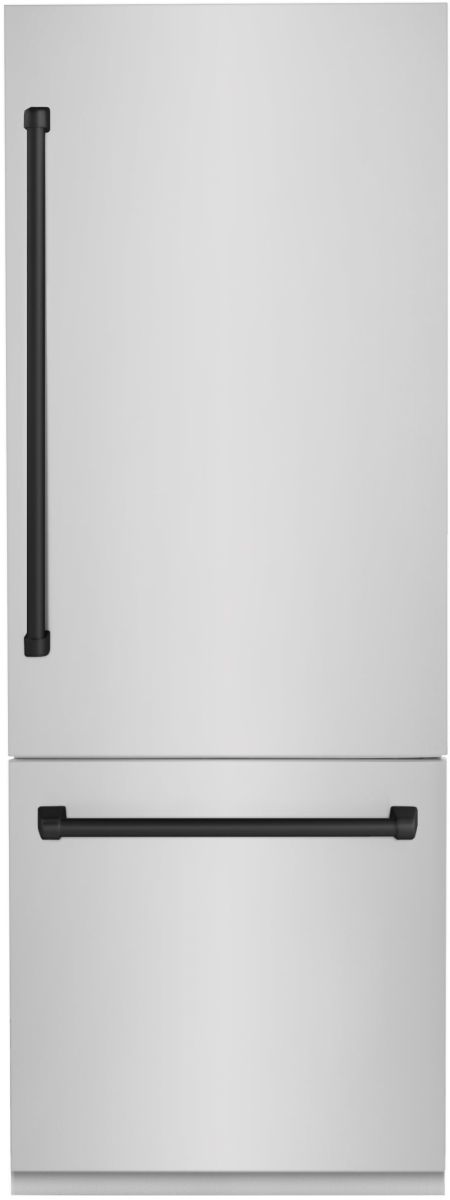 ZLINE Autograph Edition 30" 16.1 Cu. Ft. Stainless Steel Bottom Freezer Refrigerator with Water Dispenser and Ice Maker in Matte Black Accents-0
