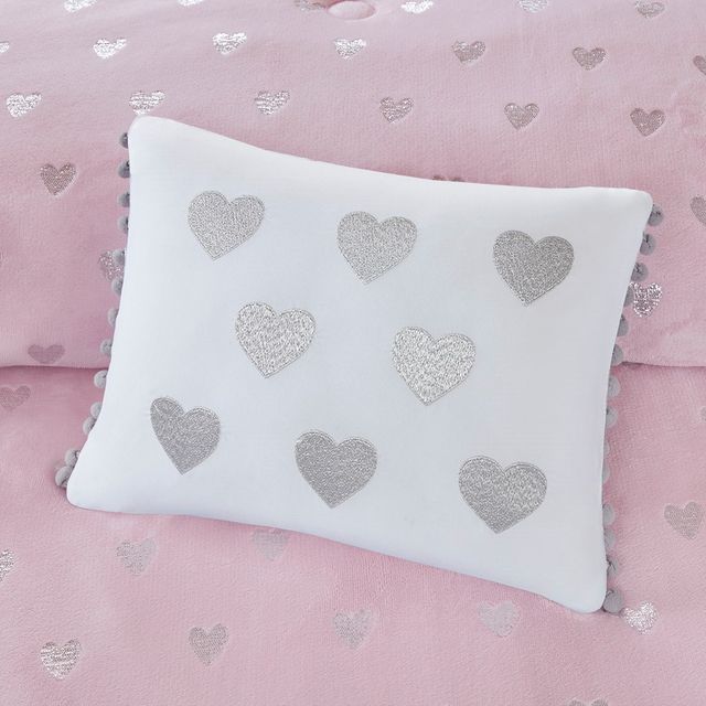 Olliix by Mi Zone Rosalie Pink and Silver Twin/Twin XL Metallic Printed Plush Comforter Set-3