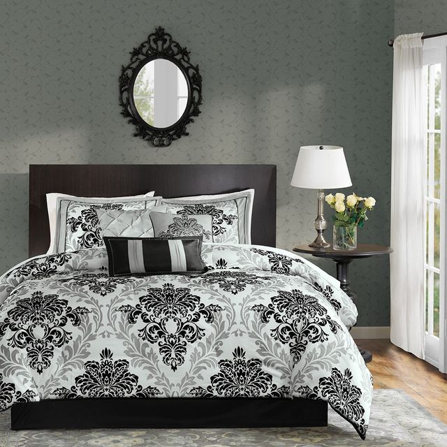 Olliix by Madison Park Bella 7 Piece Black Queen Comforter Set-1
