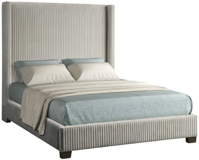 Bernards Jennie Gray Pleated Upholstered Queen Panel Bed-0
