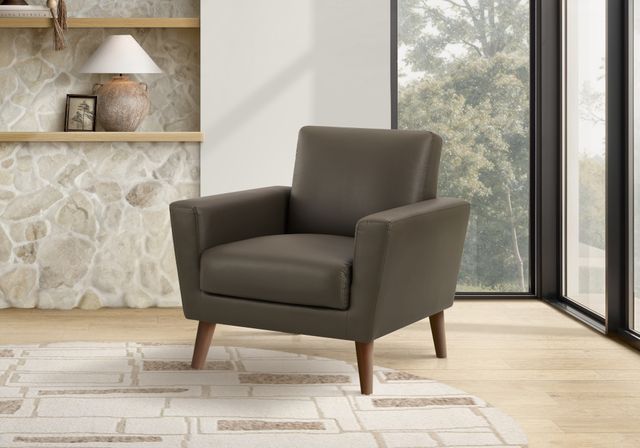 Monarch Specialties Inc. Brown 34" Faux Leather Accent Chair with Walnut Wood Legs-1