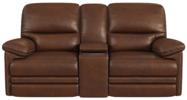 Flexsteel® David Pecan Power Reclining Loveseat with Console, Power Headrests and Lumbar-1