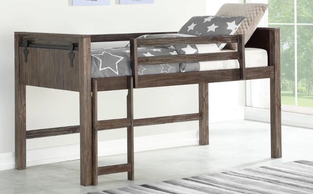 Donco Kids Barn Door Brushed Shadow Youth Twin Low Loft Bed-1