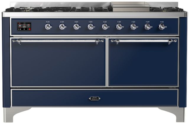 Ilve® Majestic III 60" Midnight Blue Pro Style Dual Fuel Liquid Propane Range with Solid Door and Chrome Trim-0