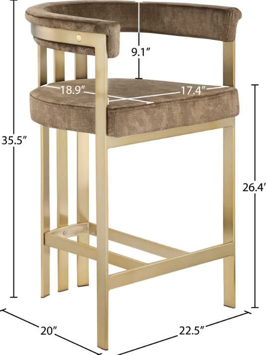 Meridian Furniture Marcello Brown/Brushed Brass Counter Stool-2