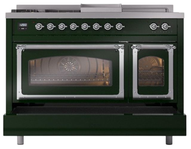 Ilve® Nostalgie II Noblesse 48'' Emerald Green Pro Style Dual Fuel Range with Chrome Trim-3