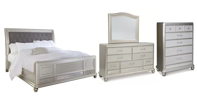 Signature Design by Ashley® Coralayne 4-Piece Silver King Sleigh Bed Set-1