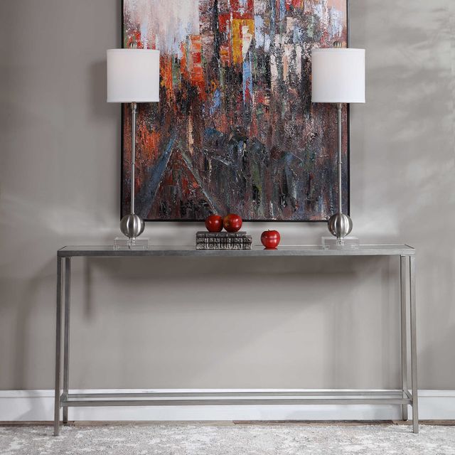 Uttermost® Hayley Glass Top Console Table with Antiqued Silver Frame-1