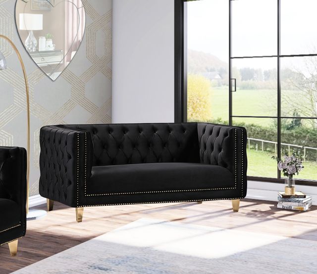 Meridian Furniture Michelle Black Velvet Loveseat-1
