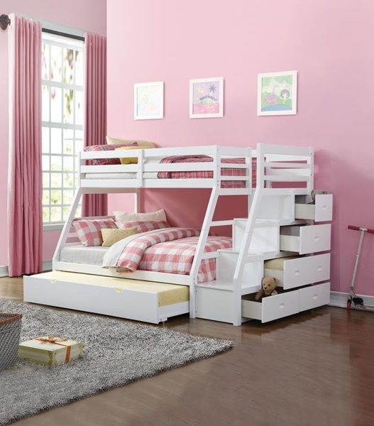 ACME Furniture Jason White Twin Over Full Bunk Bed with Trundle and Four Drawer Storage-1
