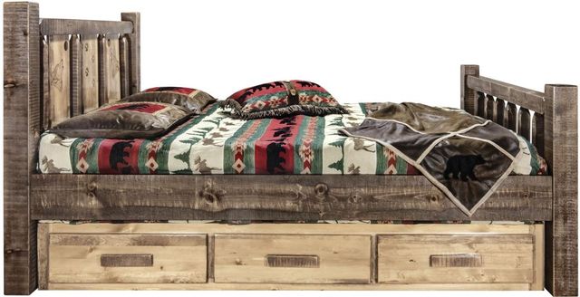 Montana Woodworks® Homestead Stain & Clear Lacquer California King Storage Bed with Laser Engraved Wolf Design-2