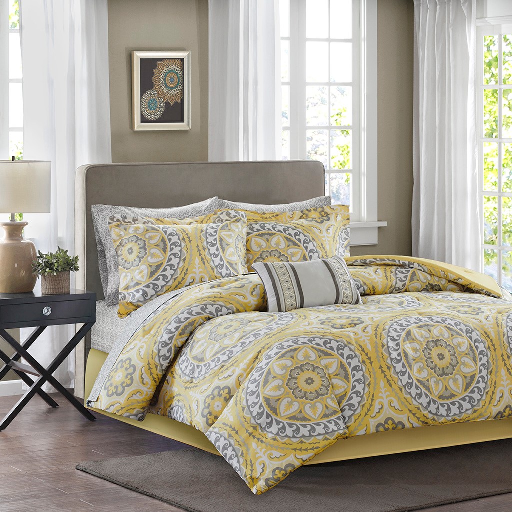 Olliix by Madison Park Essentials Serenity Yellow California King Complete Comforter and Cotton Sheet Set
