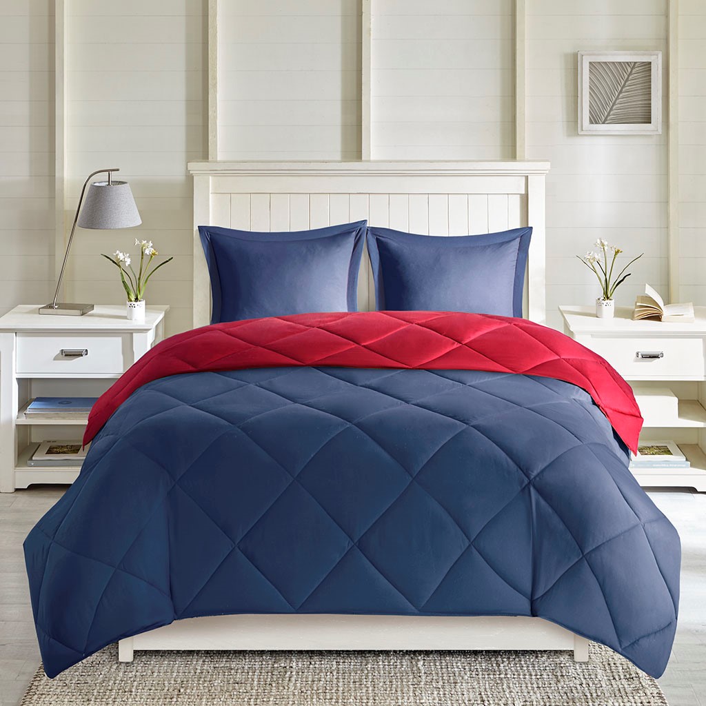 NEW Madison Park Larkspur 3M Scotchgard Reversible popular Comforter Set in Red / Navy