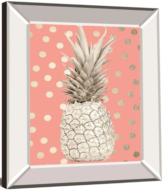 Classy Art White Gold Pineapple on Polka Dots Pink by Nature Magick Mirror Framed Wall Art-1