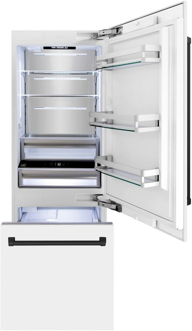 ZLINE Autograph Edition 30" 16.1 Cu. Ft. White Matte Built-In Bottom Freezer Refrigerator-1