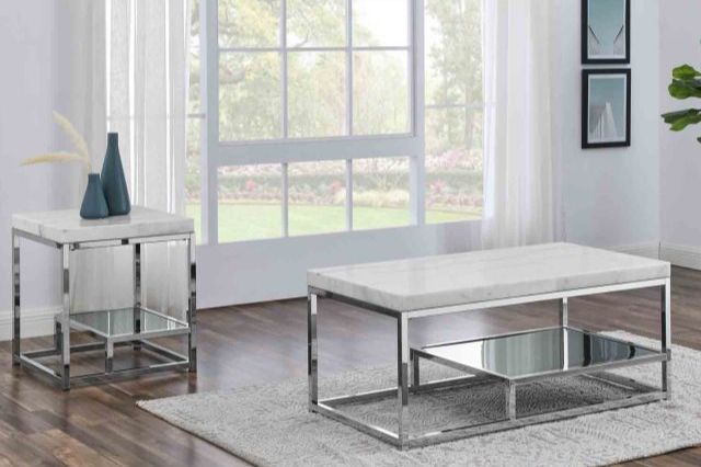 Steve Silver Co. Aston White End Table with Chrome Base-3