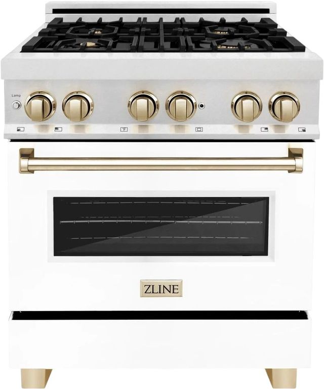 ZLINE Autograph Edition 30" Satin Stainless Steel Pro-Style Dual Fuel Range with Electric Convection Oven and White Matte Door-0
