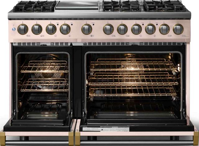 Viking® 5 Series 48" Blush Pro Style Dual Fuel (LP) Range with Brushed Brass Trim-1