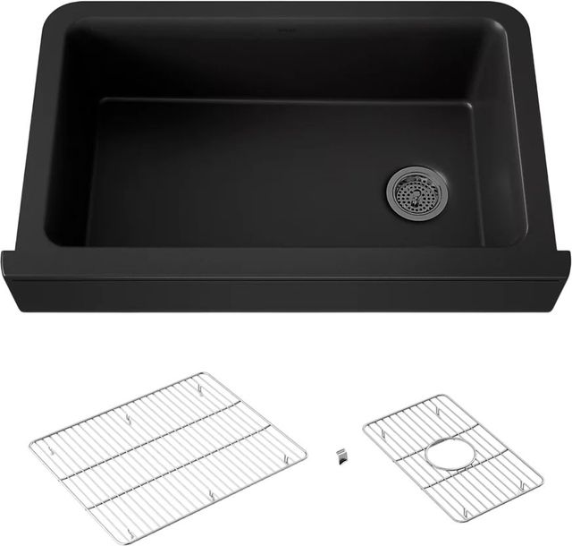 KOHLER® Cairn® Matte Black Undermount Single-Bowl Farmhouse Kitchen Sink-0