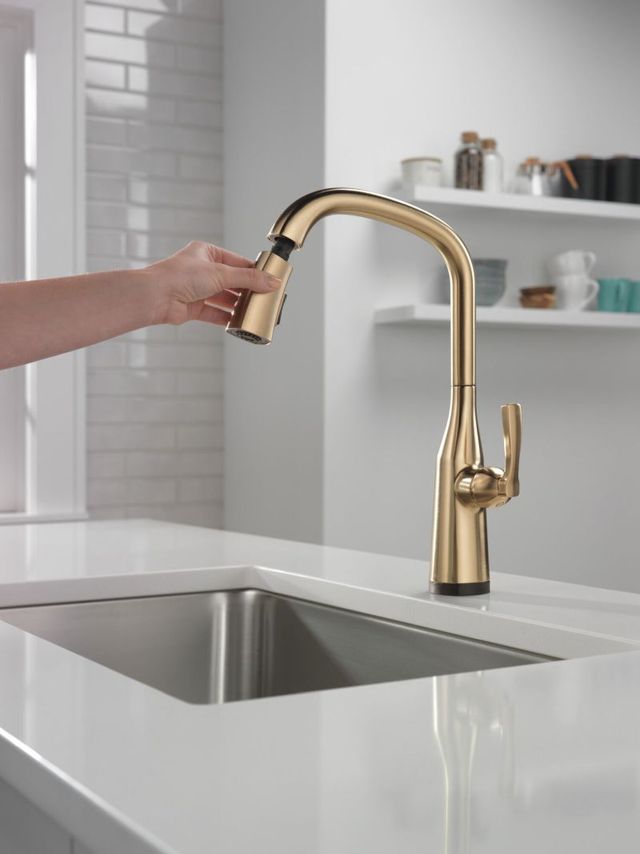 Delta Stryke® Lumicoat® Champagne Bronze Touch2O® Kitchen Faucet with Voice -2