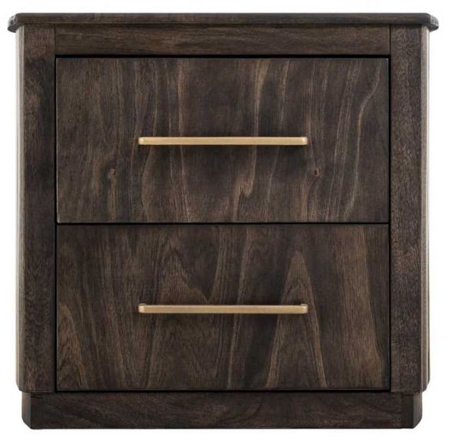 International Furniture Direct Dark Mezquite Black Curved Nightstand-2