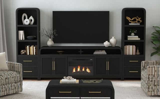 Elements International Ridgemont Black with Grain 82" TV Console with Fireplace Insert-1