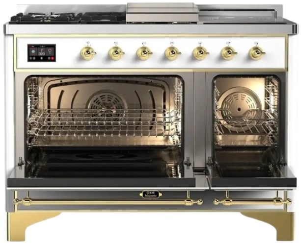 Ilve® Majestic III 48" Custom Pro Style Dual Fuel Natural Gas Range with French Top and Brass Trim-1