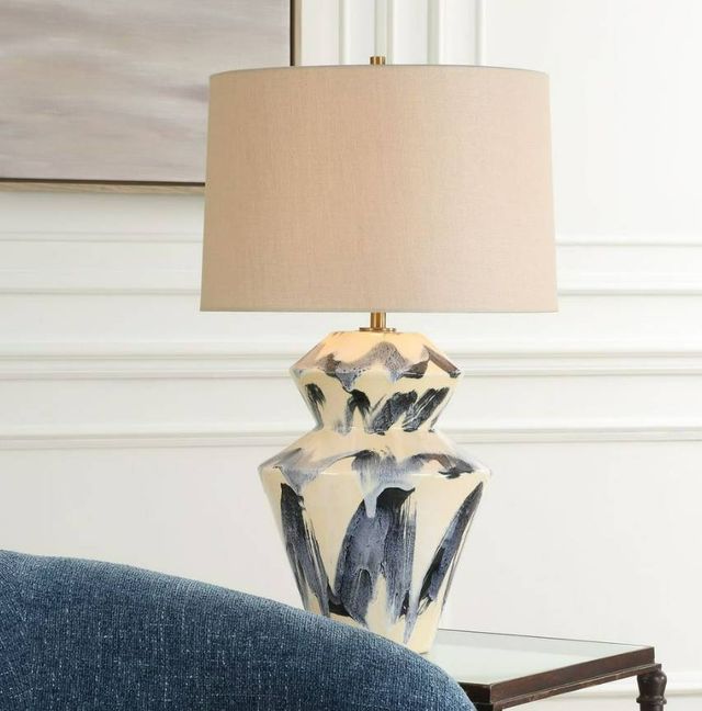 Uttermost® Oranda Off-White Table Lamp with Blue/Cream Base-1