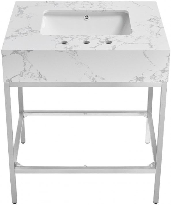 Meridian Furniture Marmo White/Brushed Chrome 30" Bathroom Vanity-1