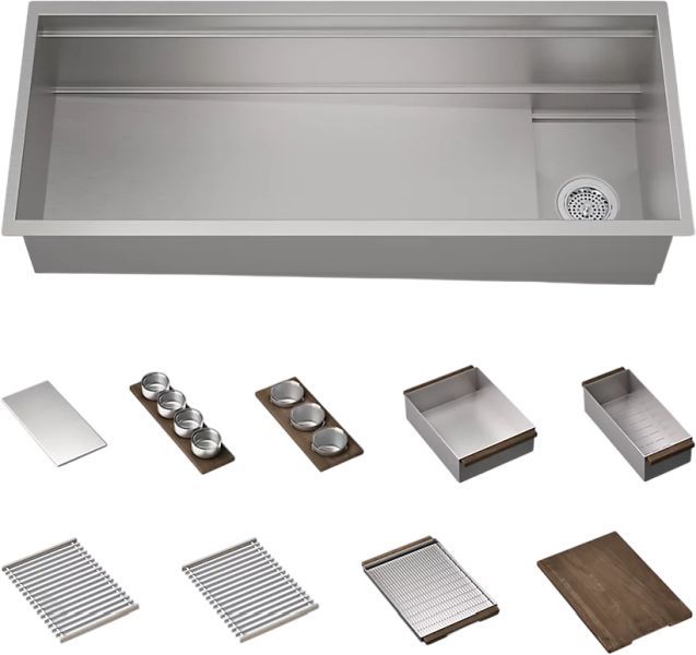 KOHLER® Synthos™ Dark Walnut/Stainless Steel 46" Undermount Single-Bowl Workstation Kitchen Sink-0