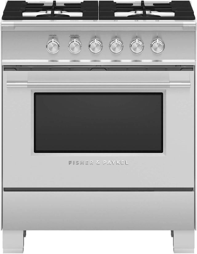 Fisher & Paykel 30" Brushed Stainless Steel with Black Glass Freestanding Natural Gas Range-0