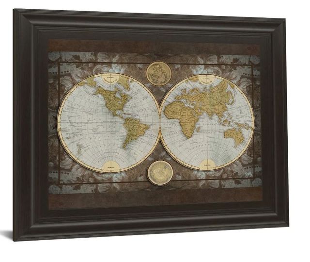 Classy Art World Map by Elizabeth Medley Framed Print Wall Art-1