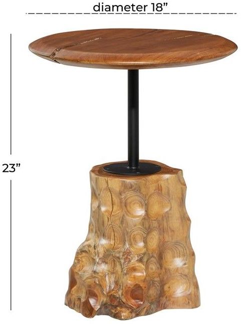 Deco Marche Brown Accent Table with Tree Stump Base-3