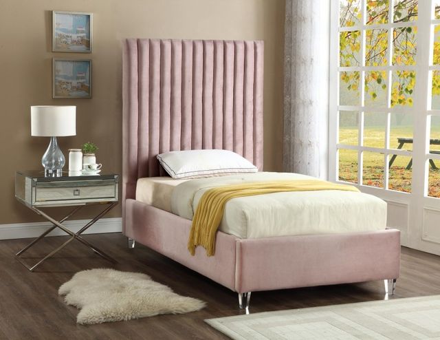 Meridian Furniture Candace Pink Velvet Twin Bed-1