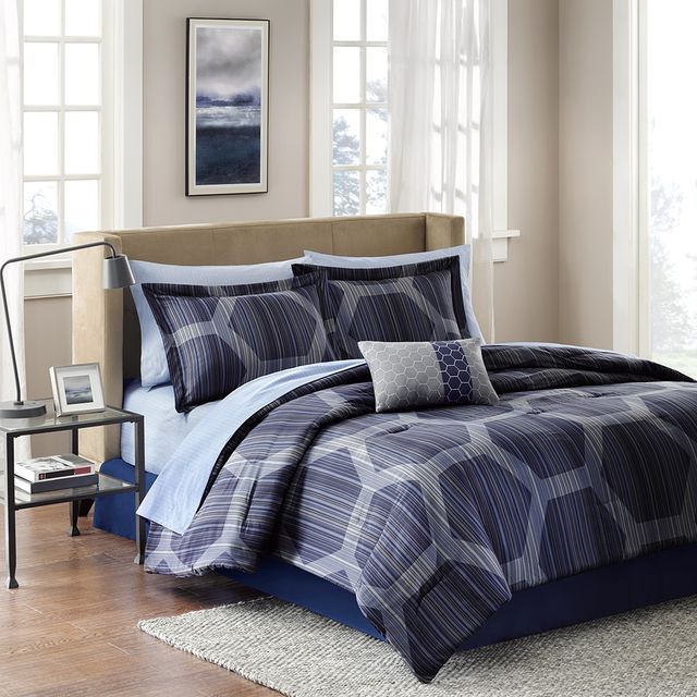 Olliix by Madison Park Essentials Rincon Blue King Complete Comforter and Cotton Sheet Set-0