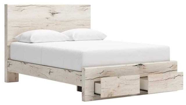 Benchcraft® Lawroy Light Natural Queen Panel Bed with Footboard Storage-2