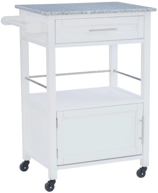 Linon Mitchell White Granite Kitchen Cart -0