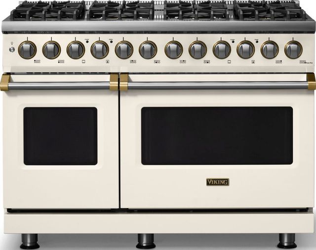 Viking® 5 Series 48" Pure White Pro Style Dual Fuel (NG) Range with Brushed Brass Trim-0