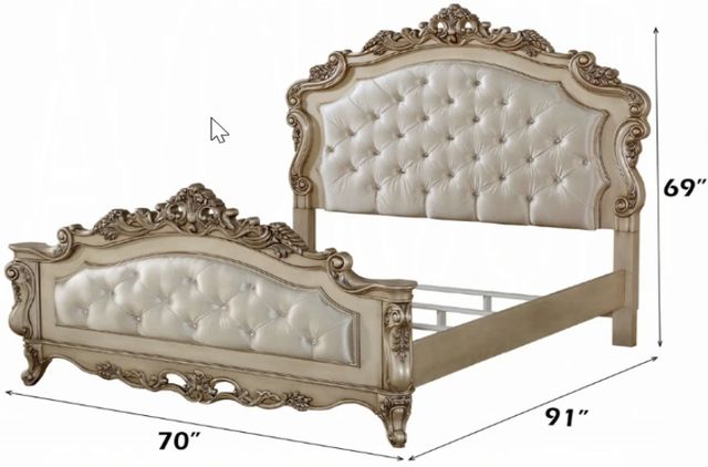 ACME Furniture Gorsedd Golden Ivory/White Queen Upholstered Panel Bed-2