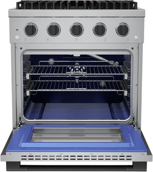 Hauslane HausPro 30" Stainless Steel Pro-Style Dual Fuel Range with Matte Black Knobs-2